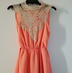 Salmon colored lace dress